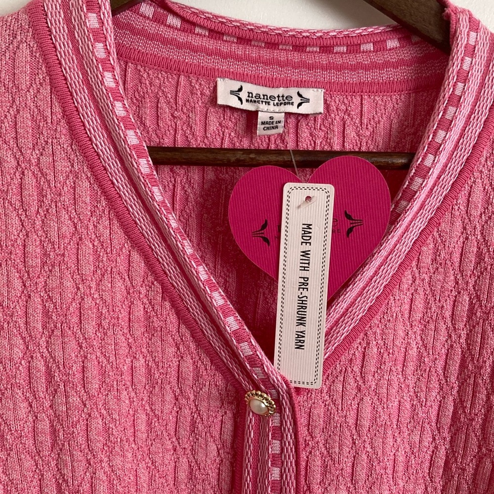 NWT SET NANETTE LEPORE Pink Cardigan Sweater skirt set